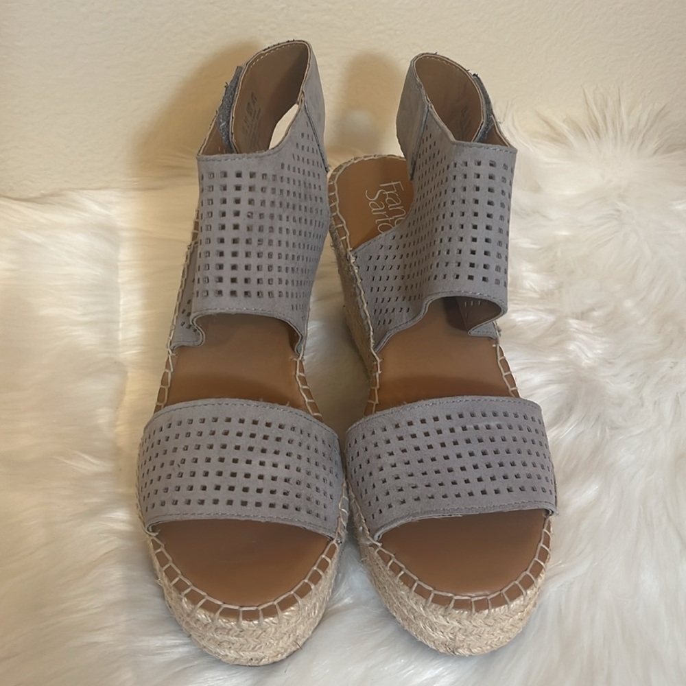Franco Sarto Grey Wedge Open Toe Sandal - Picture 2 of 10